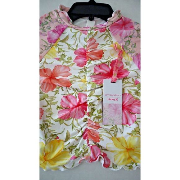 LoveShackFancy x Hurley HLSFR100 Women's Sz L Hibiscus Cropped L/S Rashguard $85 - Picture 3 of 8